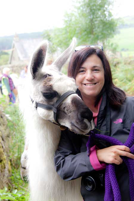 jo with bertie the llama at nidderdale yorkshire